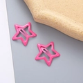 Pair of vibrant pink star-shaped snap hair clips for girls with a glossy metallic finish - Rose Red