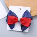 Fermaglio per capelli vintage per bambina con fiocco in jacquard blu e paillettes - Base Blu Notte Rossa