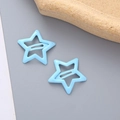 Pair of light blue star-shaped metal hair clips with a glossy painted finish - Light Blue
