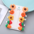 Set of 10 cute kids hair clips featuring resin sunflower strawberry and carrot motifs - Orange Series