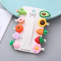 Set of 10 colorful resin cartoon hair clips with fruit and flower shapes on a white card - Cute Series
