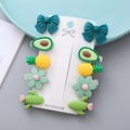 10-piece set of kids' hair clips featuring dark blue bows and green fruit shapes - Green Series