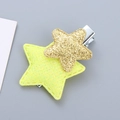 Sparkly double layered star hair clip with neon yellow felt and golden glitter sequins - Yellow