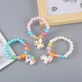 Set of 3 colorful beaded elastic unicorn bracelets for girls with pastel pearls - 6-Piece Set