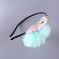 Diadema infantil con cisne blanco, corona dorada y tutú de malla verde menta con lunares - Diadema / Azul Lago