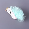 Diadema de cisne rosa con corona dorada y tutú de malla verde menta para niñas pequeñas - Pinza para el cabello / Azul Lago