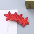 Cute bright red glitter star hair clip set for girls festive stage headwear accessories - Red