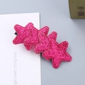 Sparkly hot pink glitter star hair clips with durable black metal duckbill base - Rose Red