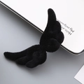 Cute black plush angel wings hair clips for girls featuring soft fuzzy texture - Duckbill Clip (Black)
