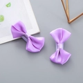 Pair of purple satin ribbon bow hair clips with matching fabric covered duckbill clips - Purple