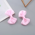 Pair of soft pink satin ribbon bow hair clips for girls in a sweet minimalist style - Pink