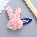 Niedliche rosa Plüsch-Hasen-Haarspange mit blau gestreiftem Stoff für Mädchen - Rosa Hase