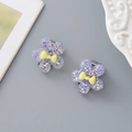 Sparkly purple resin flower ear clips with yellow bow for girls without piercings - Purple Flower