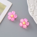 Pink resin flower clip-on earrings with glitter for little girls with no pierced ears - Pink Flower