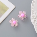 Sweet pink glitter resin flower clip-on earrings for kids with translucent petals - Light Pink Flower
