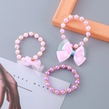 Cute 4-piece girls' jewelry set with pink and purple pearls and bow accents - Pink Purple Mesh Bow Style (4#)