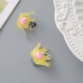 Sparkly yellow resin crown clip with pink heart for girls no piercing jewelry - Yellow Crown