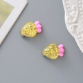 Pair of yellow resin strawberry hair clips for kids with sparkling glitter and pink accents - Yellow Carrot