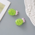 Cute resin pineapple clip-on earrings with glitter beads and pink leaves for girls - Green Pineapple