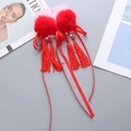 Paio di fermagli per capelli rossi per Capodanno cinese con pompon, nappe e perle bianche - Pon Pon Nastro Nappa Paio di Fermagli