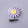 Cute purple sunflower hair clip with a yellow smiley face and spring design for girls - Smiley Sunflower Purple