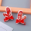 Barrettes à nœuds rouges en peluche avec motifs de fleurs et bords en fourrure - Corne de Dragon Rouge