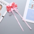 Fiocco per capelli rosa e rosso di Capodanno con nastri lunghi su cartoncino - Fermaglio Singolo Fiocco Nastro Cinese Contrasto