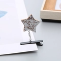 Cute star spring hair clip with silver glitter and black metal clamp for girls - Silver Sequin Star