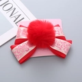 Fiocco rosso per capelli Capodanno con pompon di peluche e nastro stampato - Fermaglio Singolo Pon Pon Cinese Rosso