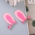 Pair of cute pink glitter rabbit ear hair clips for girls with soft felt and ribbon - Rabbit Ears / Pink Rabbit Ears