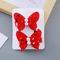 Paio di fermagli per capelli a farfalla con paillettes rosse e perle su carta - Farfalla Perla Peluche