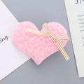 Süße rosa Plüsch-Herz-Haarklammer mit weißer Schleife für Mädchen und süßes Styling - Rosa