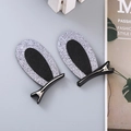 Glittery silver and black felt cat ear hair clips with metal duckbill base for girls - Rabbit Ears