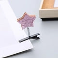 Pink glitter star spring hair clip for kids featuring a flexible metal duckbill base - Pink Sequin Star