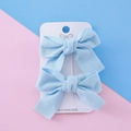Pair of light blue handmade ribbon bow hair clips for girls on display card - Light Blue