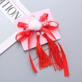 Fermaglio per capelli con fiocco rosso, pompon bianchi e lunghe nappe per bambine - Fermaglio Singolo Fiocco Sottile Doppia Nappa
