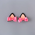 Barrettes à cheveux oreilles de chat avec nœud rose et paillettes dorées - Style Oreilles de Chat avec Nœud