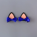 Paire de pinces à cheveux oreilles de chat avec paillettes roses et nœuds bleus - Style Oreilles de Chat avec Nœud / Oreilles de Chat avec Nœud Bleu