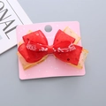 Fiocco per capelli rosso di Capodanno con rete di paillettes dorate e nappe - Fermaglio Singolo Piccolo Fiocco 3D Paillette Contrasto