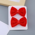 Pair of festive red plush bow hair clips for girls with sparkling silver glitter finish - Gold Velvet Bow