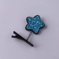 Sparkly blue glitter star hair clip with spring mechanism and black metal base - Sequin Flower Blue