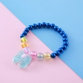 Kids beaded bracelet with dark blue pearls and a translucent light blue resin butterfly charm - Dark Blue