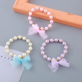 Three-piece girls' beaded bracelets set with pink white and purple gauze bows - Pink White Purple Bow Style (2#)
