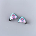 Paire de pinces à cheveux oreilles de chat bleu clair et rose avec étoiles et pompons - Style Oreilles de Chat avec Pompon