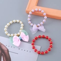 Three-piece girls' beaded bracelets with bows and pearls in pink, purple, and red - Color Block Large Bow Style (3#)