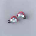 Barrettes oreilles de chat en feutre rouge avec paillettes bleues et pompons doux - Style Oreilles de Chat avec Pompon / Oreilles de Chat avec Pompon Rose Vif