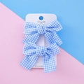 Barrettes à cheveux à carreaux vichy bleus faits à la main pour filles sur carte - Bleu à Carreaux