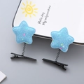 Pair of light blue glitter star spring hair clips for children in a sweet macaron style - Glitter Star Light Blue