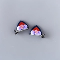 Paire de barrettes oreilles de chat en feutre bleu, paillettes rouges et pompons - Style Oreilles de Chat avec Pompon