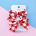 Paires de barrettes à nœud carreaux rouge et blanc pour filles sur carte de support - Carreaux Rouges